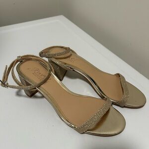 Jewel Badgley Mischka Danni II Block Heel Sandals Gold Silver Size 6